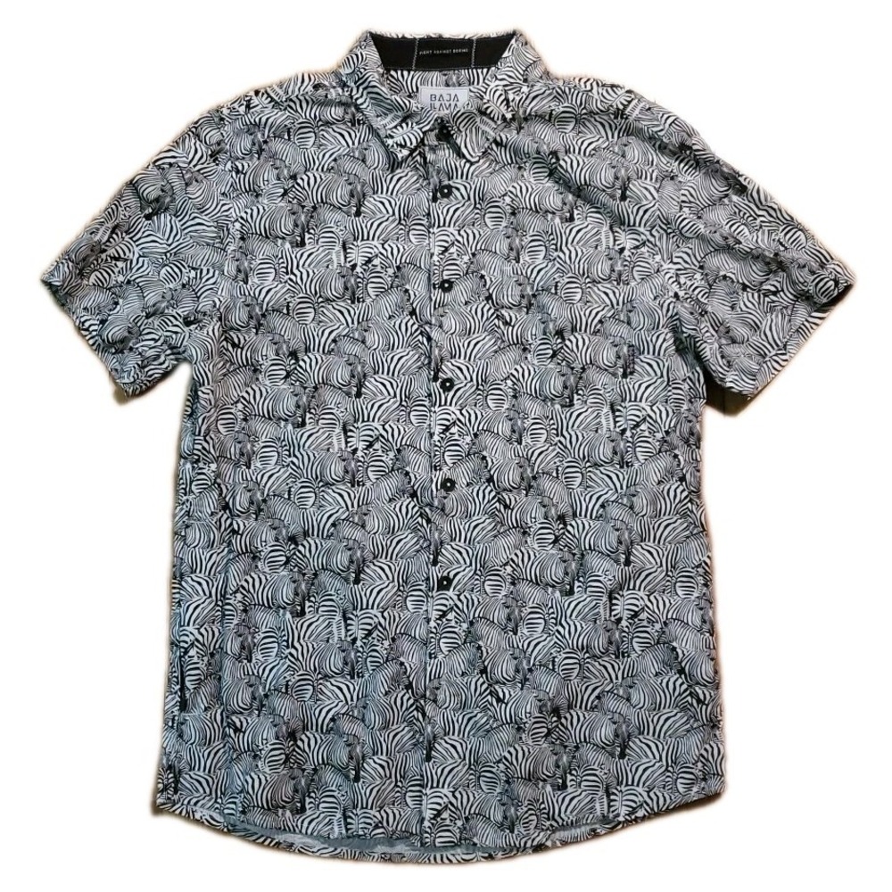 Baja Llama Too Many Lines Blackand White 7 Seas Button Up Shirt Mens Sz M Zebra